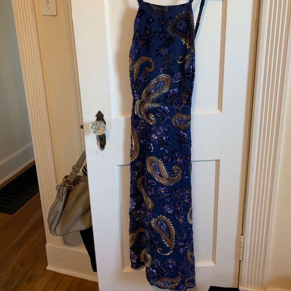 “Unforgettable encounter navy blue print dress”
